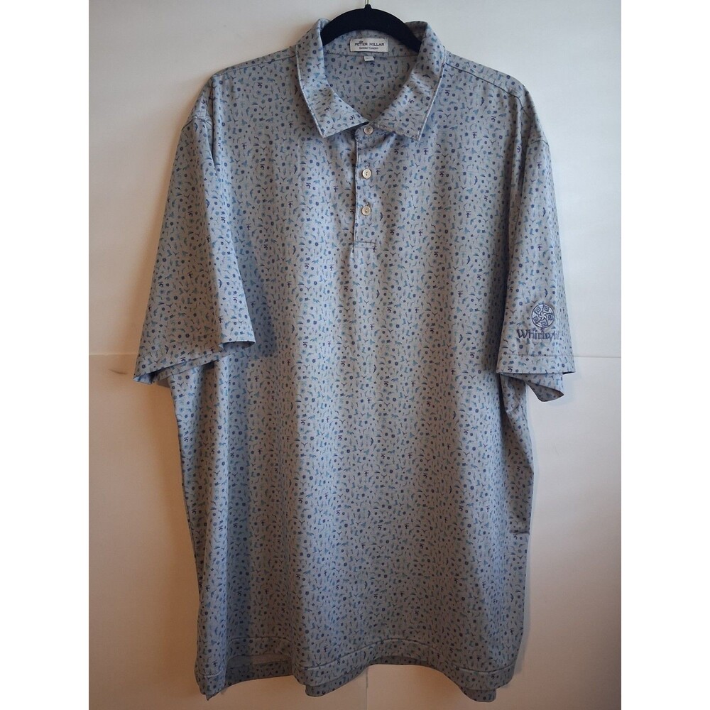 Peter Millar Summer Comfort Blue Whirlwind Golf Polo Shirt Western Print 2XL